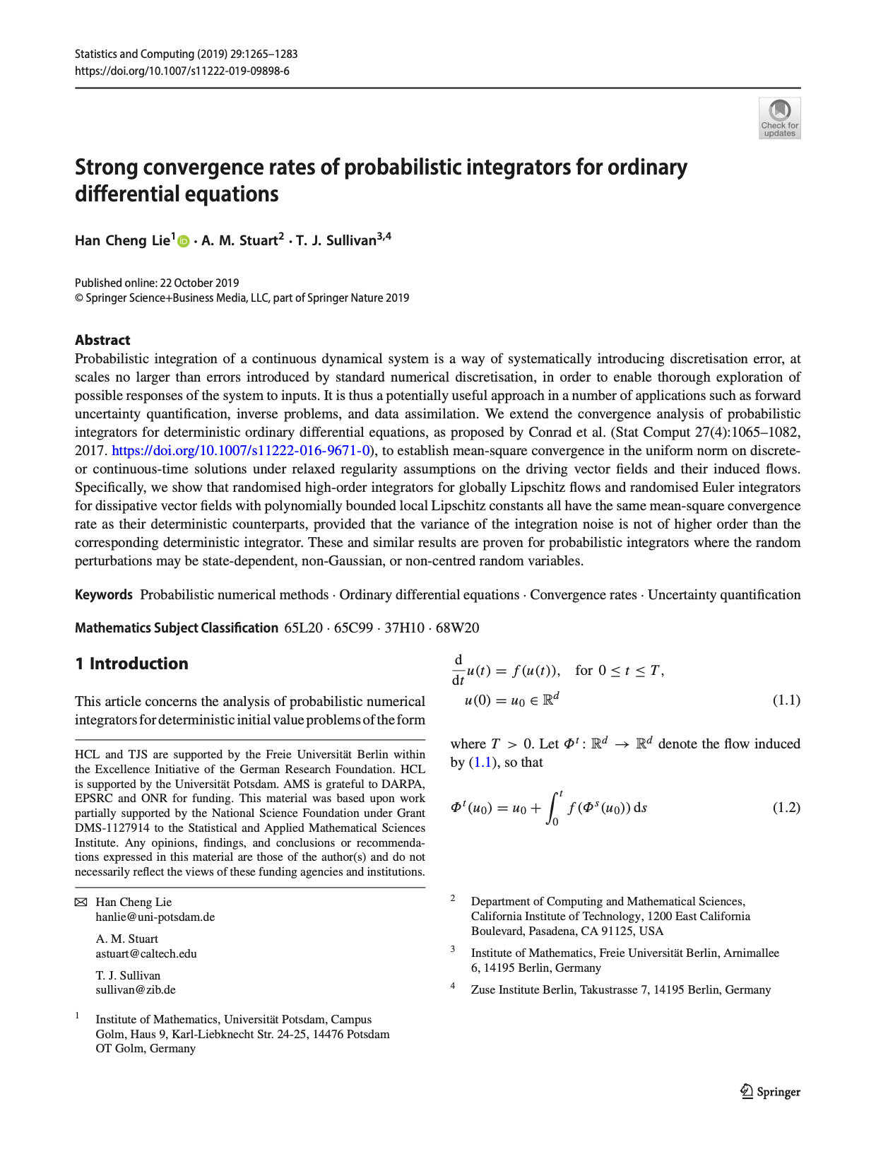 Strong convergence rates of probabilistic integrators for ordinary differential equations