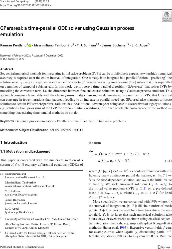 GParareal: A time-parallel ODE solver using Gaussian process emulation