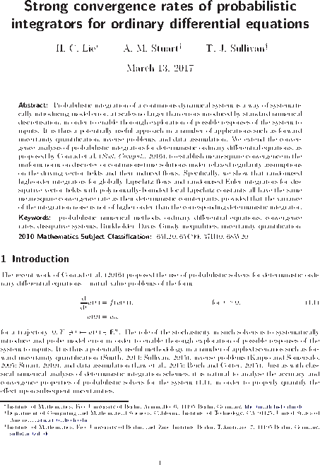 Strong convergence rates of probabilistic integrators for ordinary differential equations