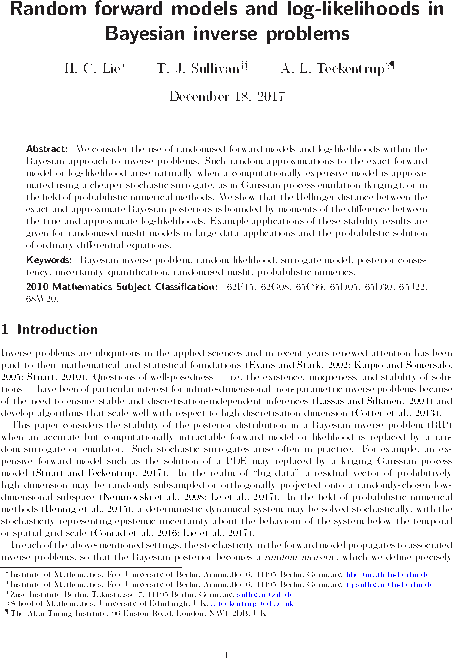 Random forward models and log-likelihoods in Bayesian inverse problems