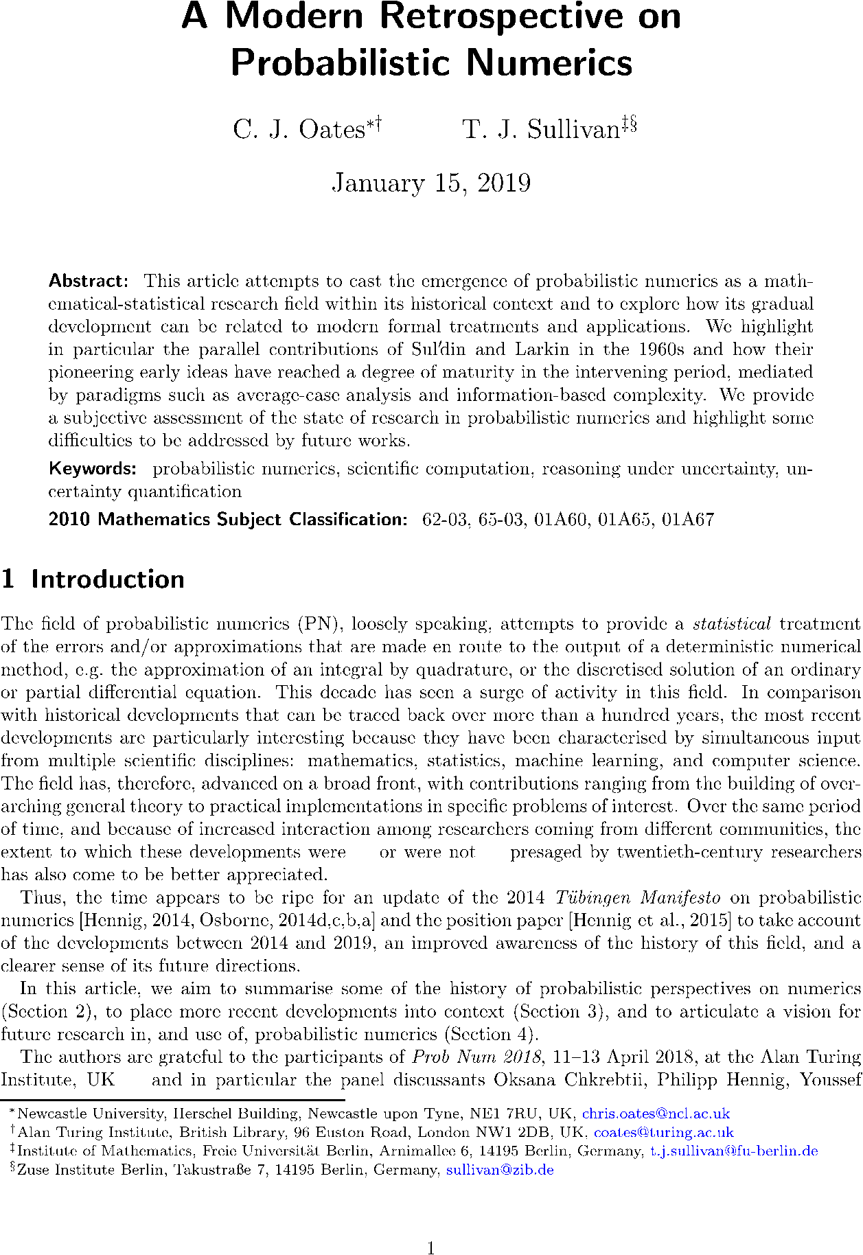 A modern retrospective on probabilistic numerics