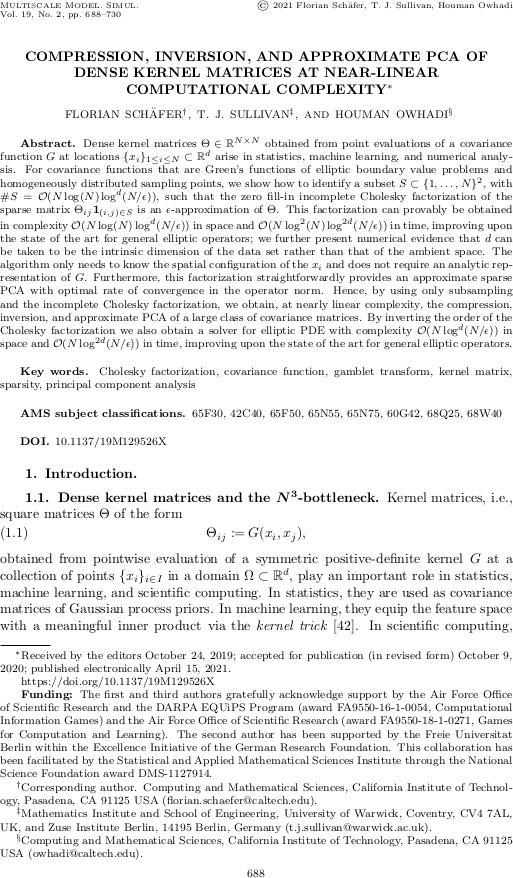 Compression, inversion, and approximate PCA of dense kernel matrices at near-linear computational complexity