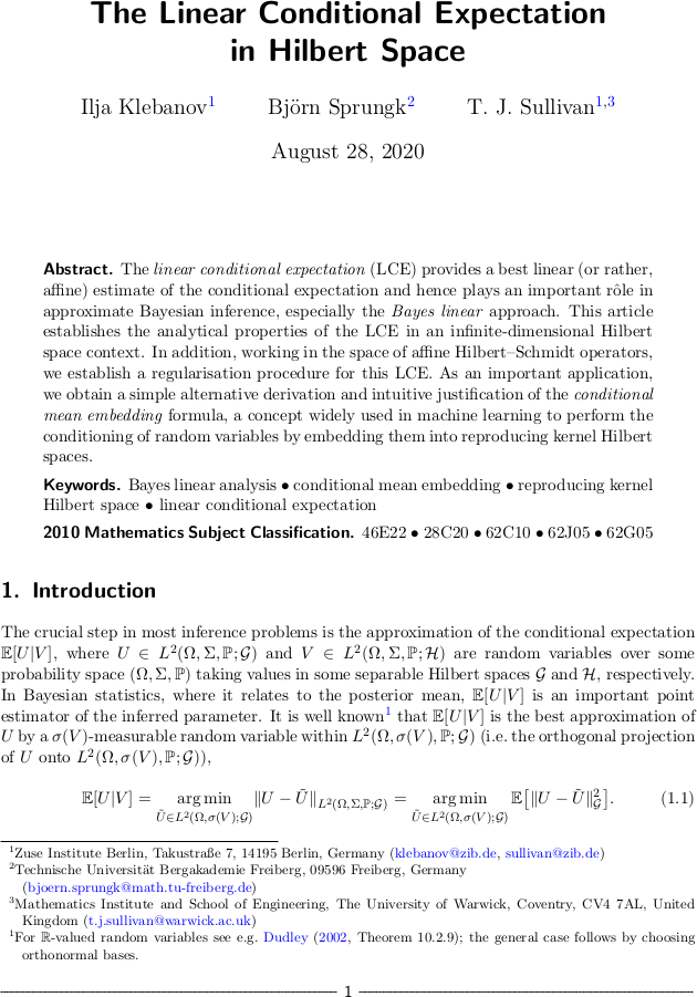 The linear conditional expectation in Hilbert space