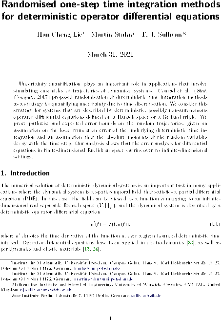 Randomised one-step time integration methods for deterministic operator differential equations