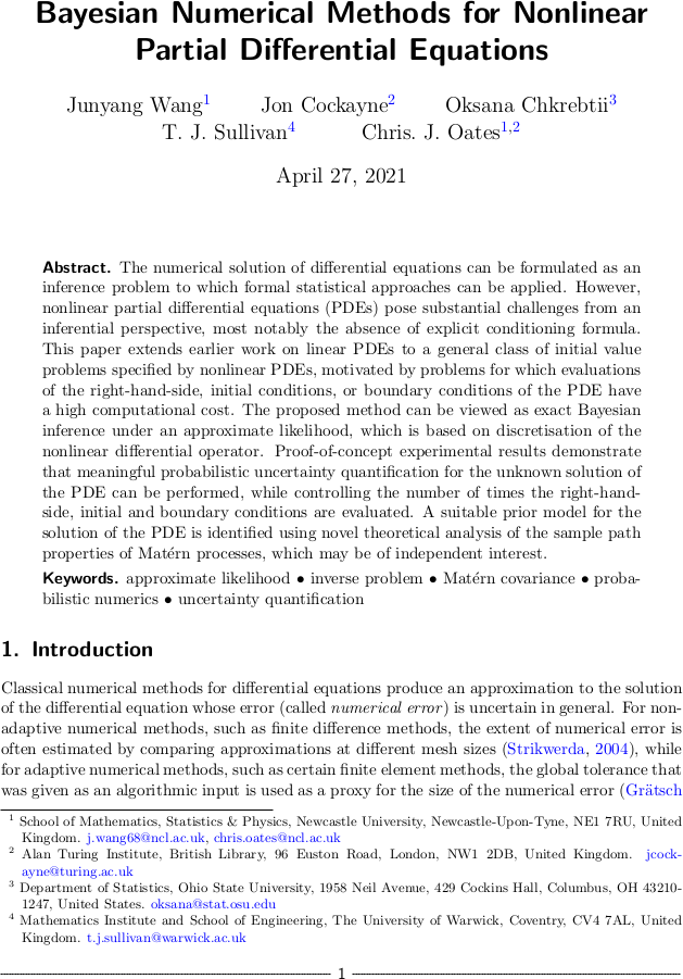 Bayesian numerical methods for nonlinear PDEs