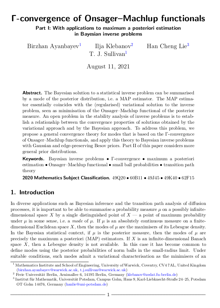 Γ-convergence of Onsager–Machlup functionals