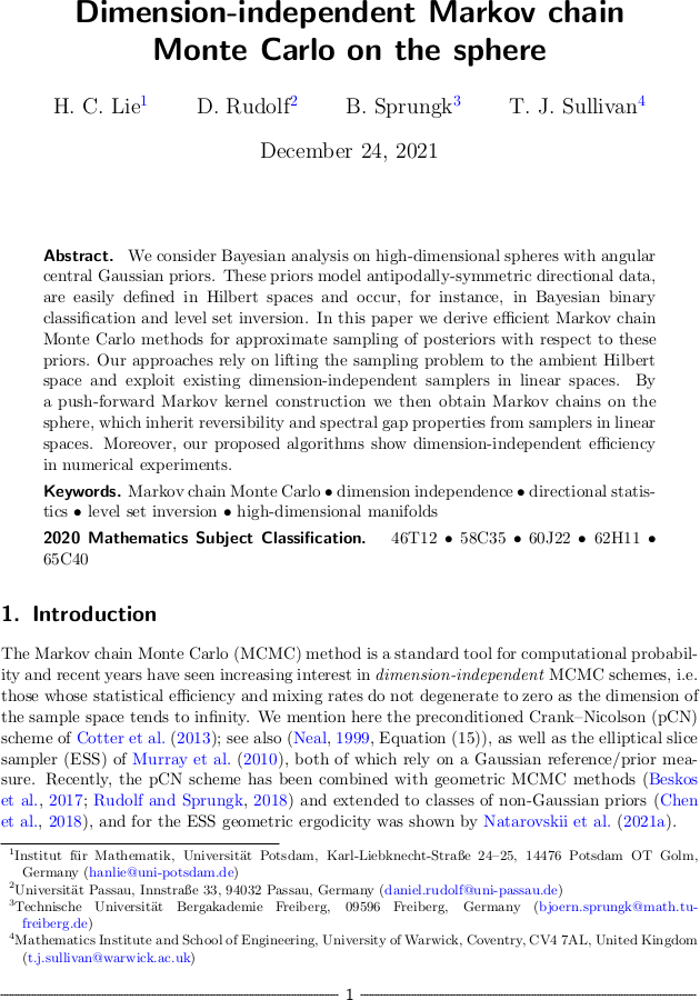 Dimension-independent Markov chain Monte Carlo on the sphere