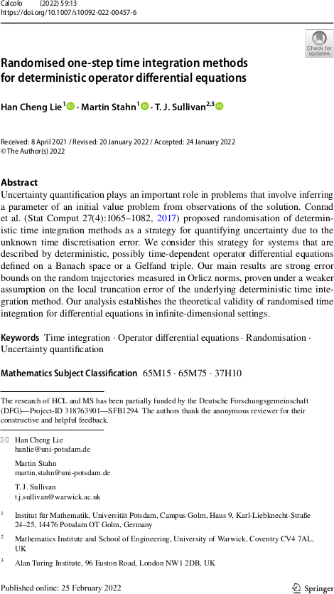 Randomised one-step time integration methods for deterministic operator differential equations