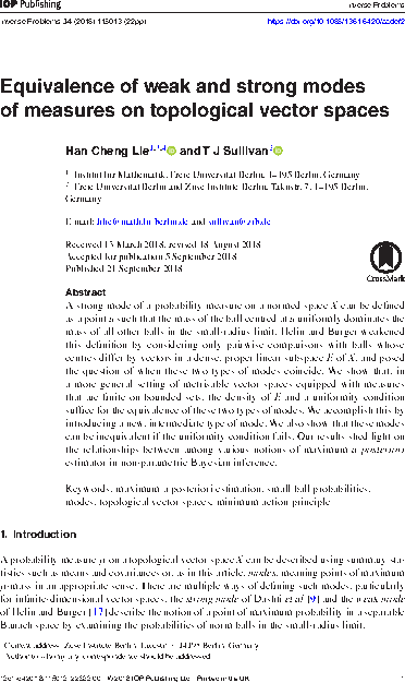 Equivalence of weak and strong modes of measures on topological vector spaces