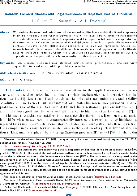 Random forward models and log-likelihoods in Bayesian inverse problems