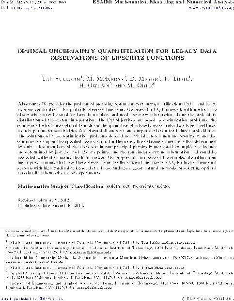 Optimal uncertainty quantification for legacy data observations of Lipschitz functions