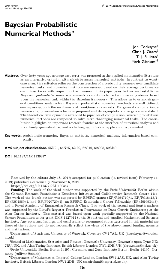 Bayesian probabilistic numerical methods